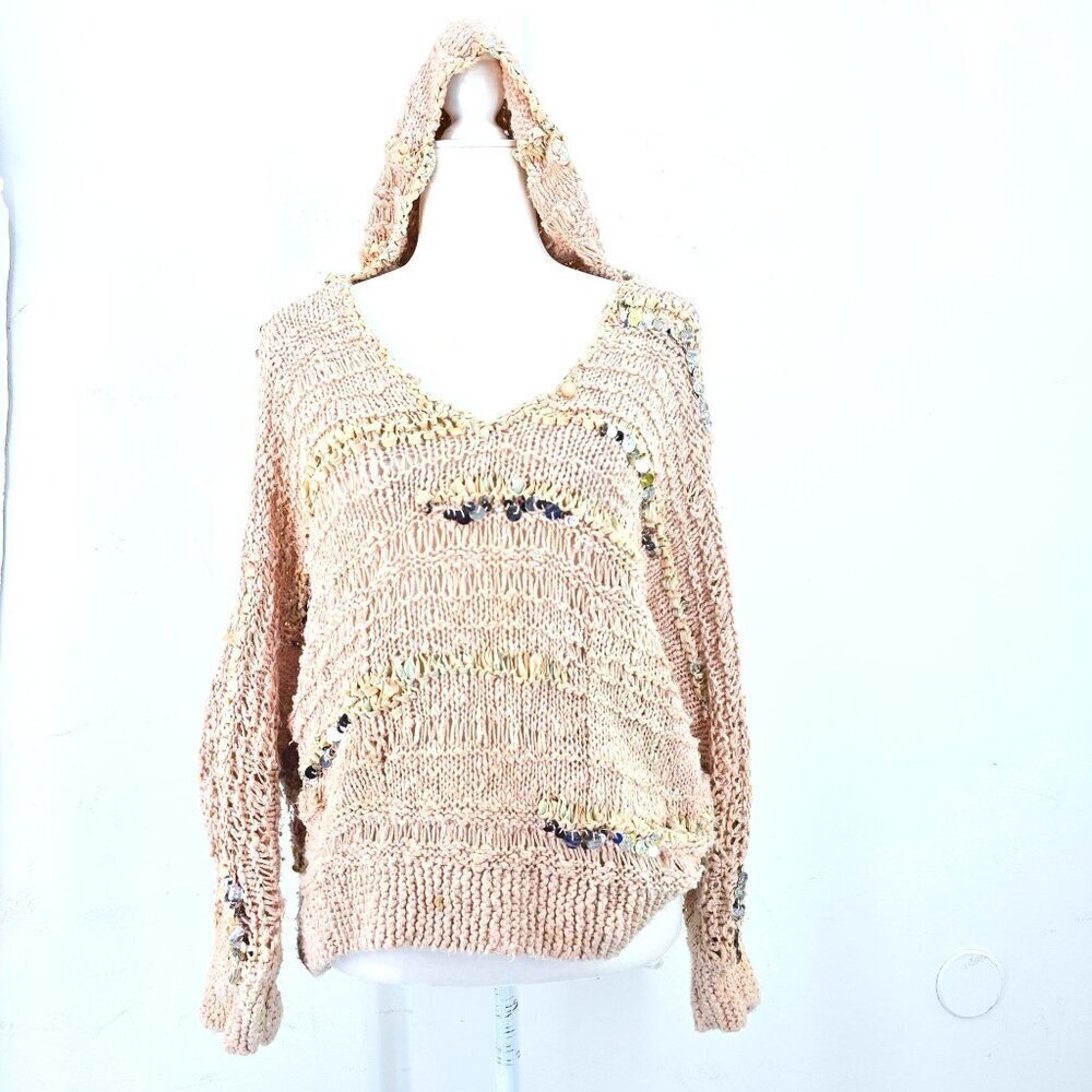 Rebecca Taylor Blush Pink Sequin Silk Blend Knit Pullover Sweater Women Size L